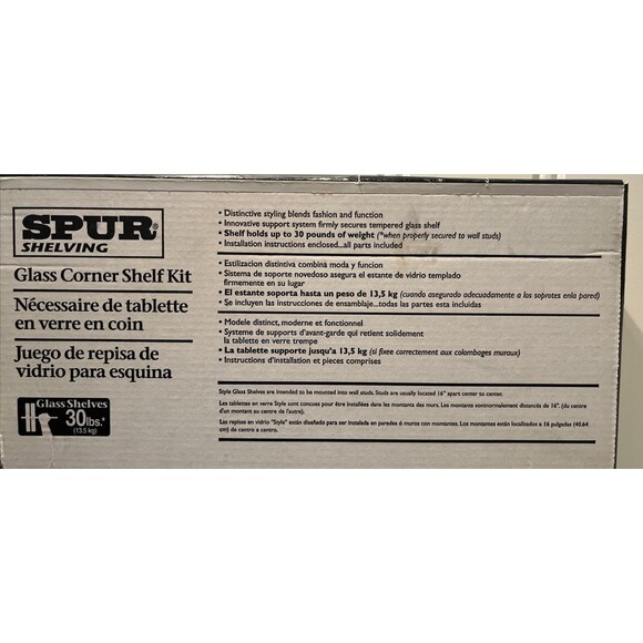 New Cool Brass Glass Corner Shelf Kit 12” X 12” Spur Shelving By Rubbermaid - Picture 6 of 7